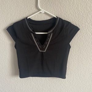 Black v neck top, size small, new, fits good, from Amazon